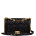Pre-owned Chanel New Medium Boy Bag Black Lambskin Antique Gold Hardware