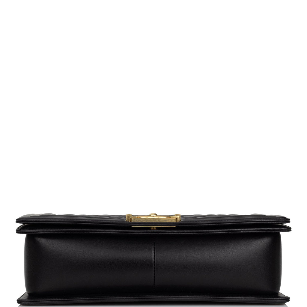 Pre-owned Chanel New Medium Boy Bag Black Lambskin Antique Gold Hardware