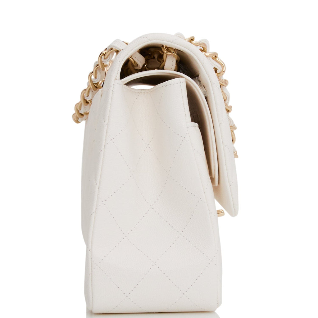 Chanel Jumbo Classic Double Flap Bag White Caviar Light Gold Hardware