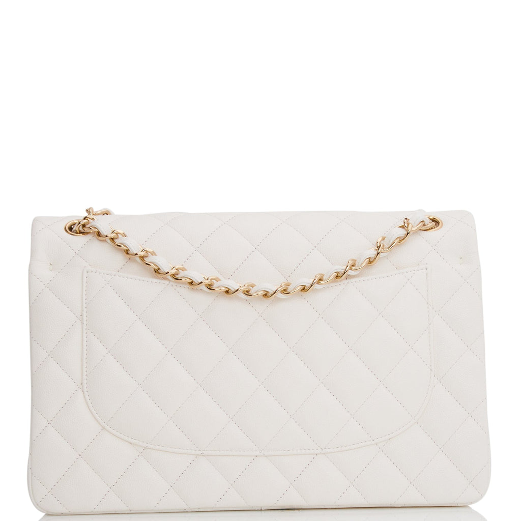 Chanel Jumbo Classic Double Flap Bag White Caviar Light Gold Hardware