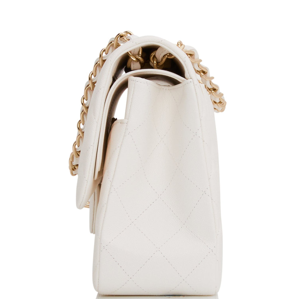 Chanel Jumbo Classic Double Flap Bag White Caviar Light Gold Hardware
