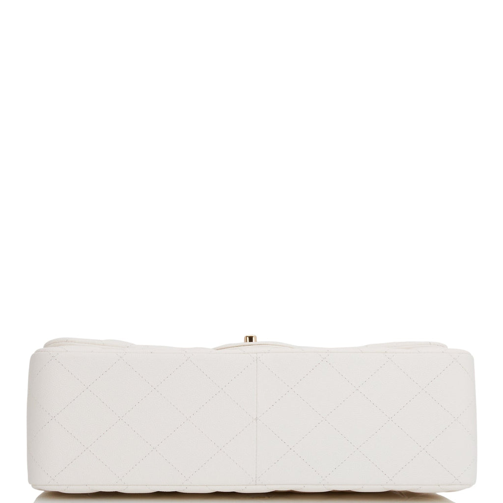 Chanel Jumbo Classic Double Flap Bag White Caviar Light Gold Hardware