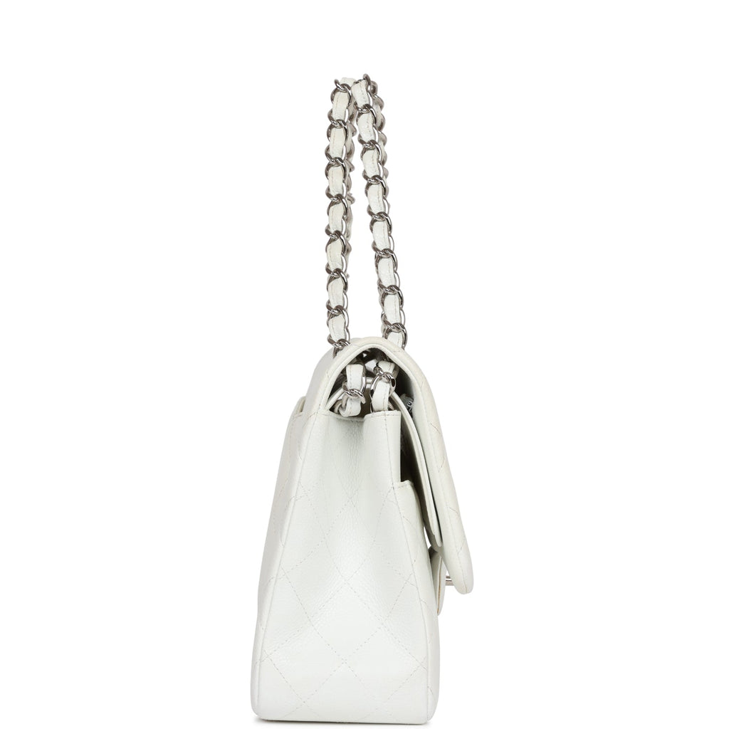 Pre-owned Chanel Jumbo Classic Double Flap Bag White Caviar Silver Hardware