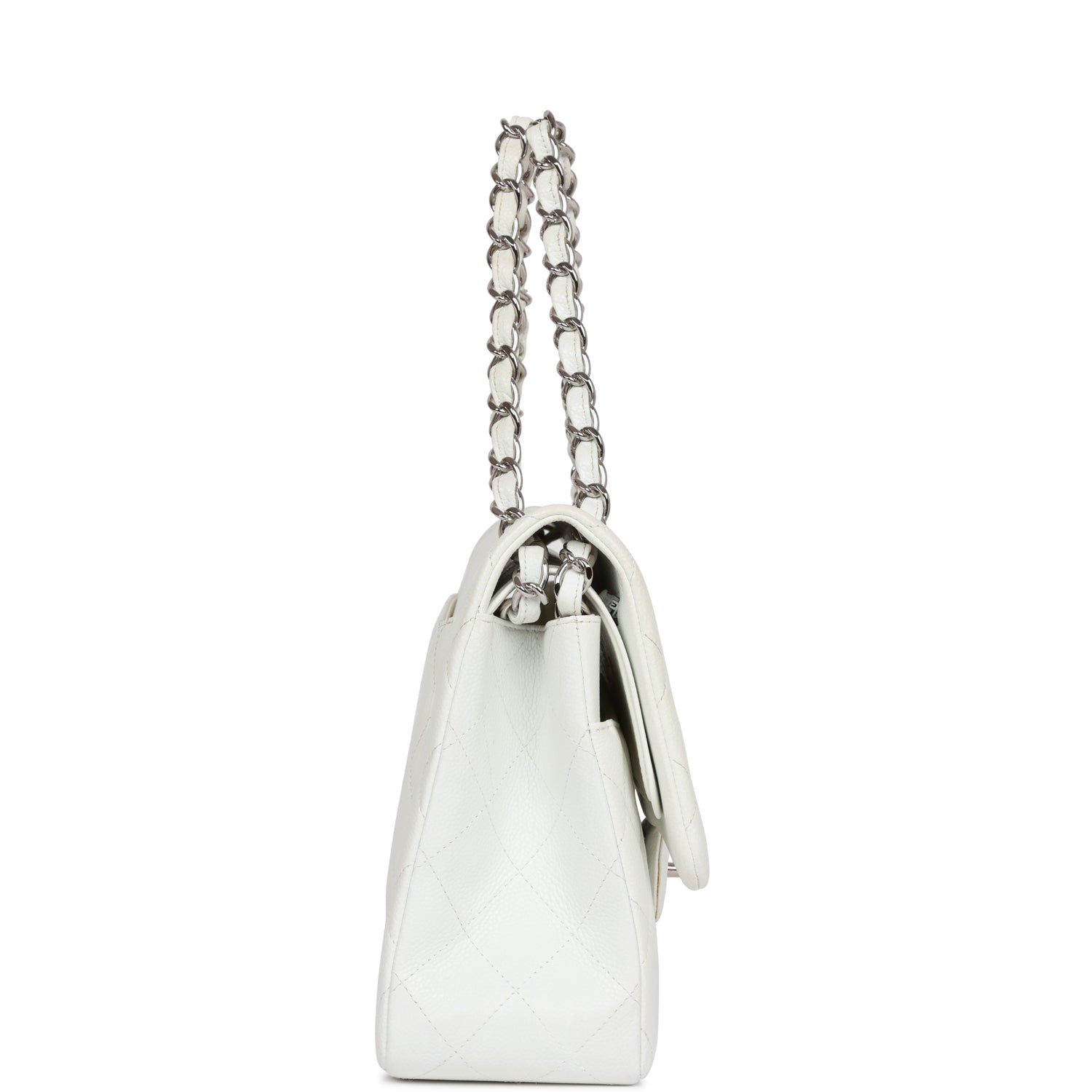 Pre-owned Chanel Jumbo Classic Double Flap Bag White Caviar Silver Hardware