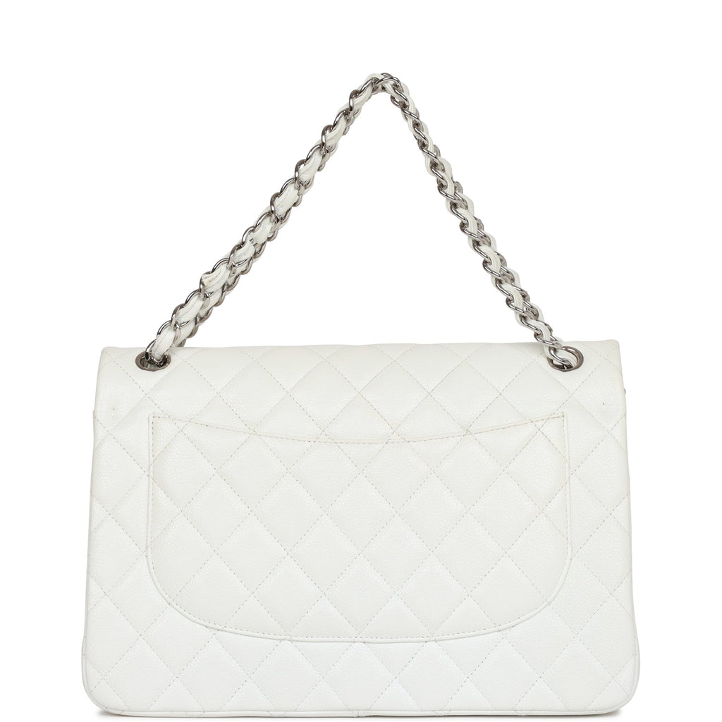 Pre-owned Chanel Jumbo Classic Double Flap Bag White Caviar Silver Hardware