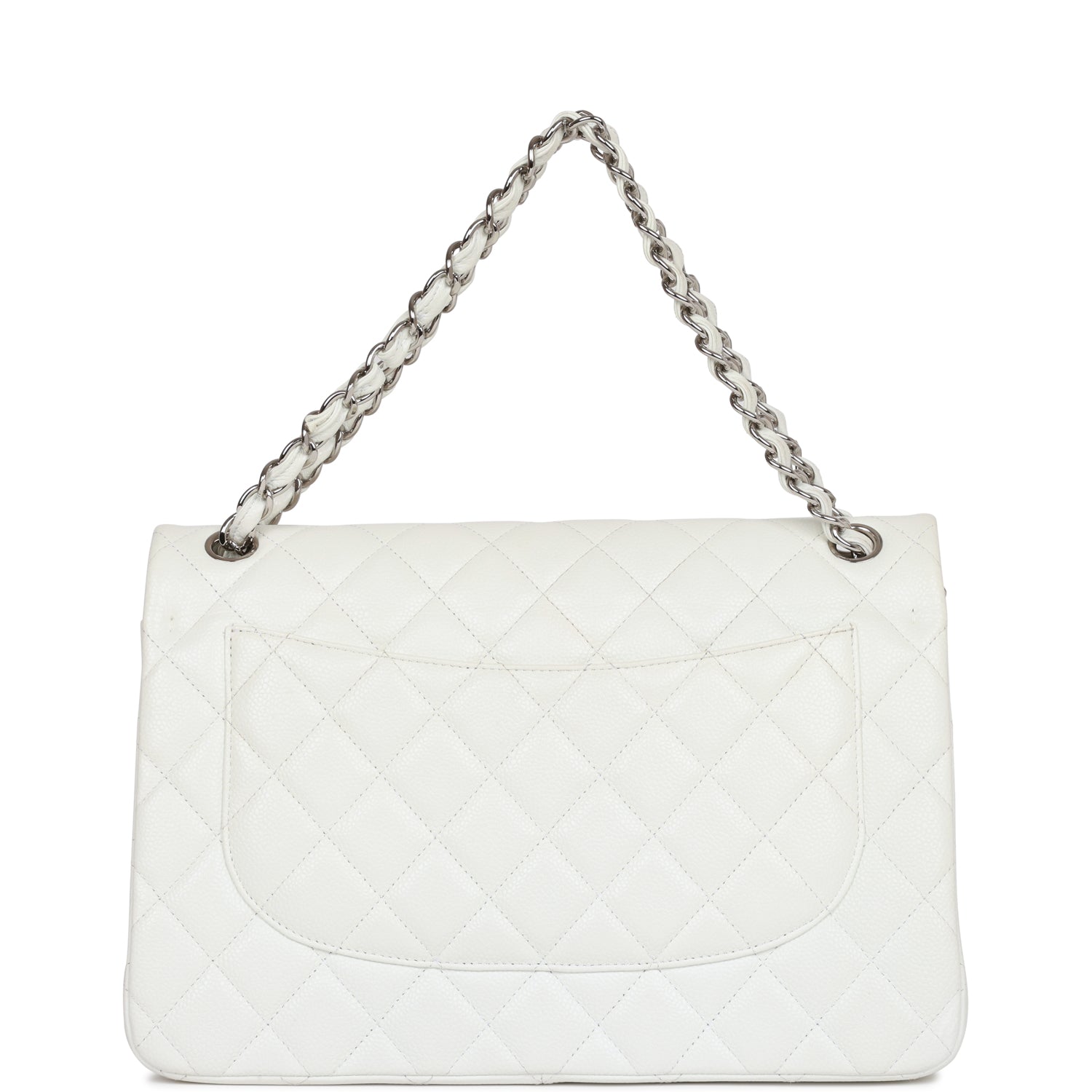 Pre-owned Chanel Jumbo Classic Double Flap Bag White Caviar Silver Hardware