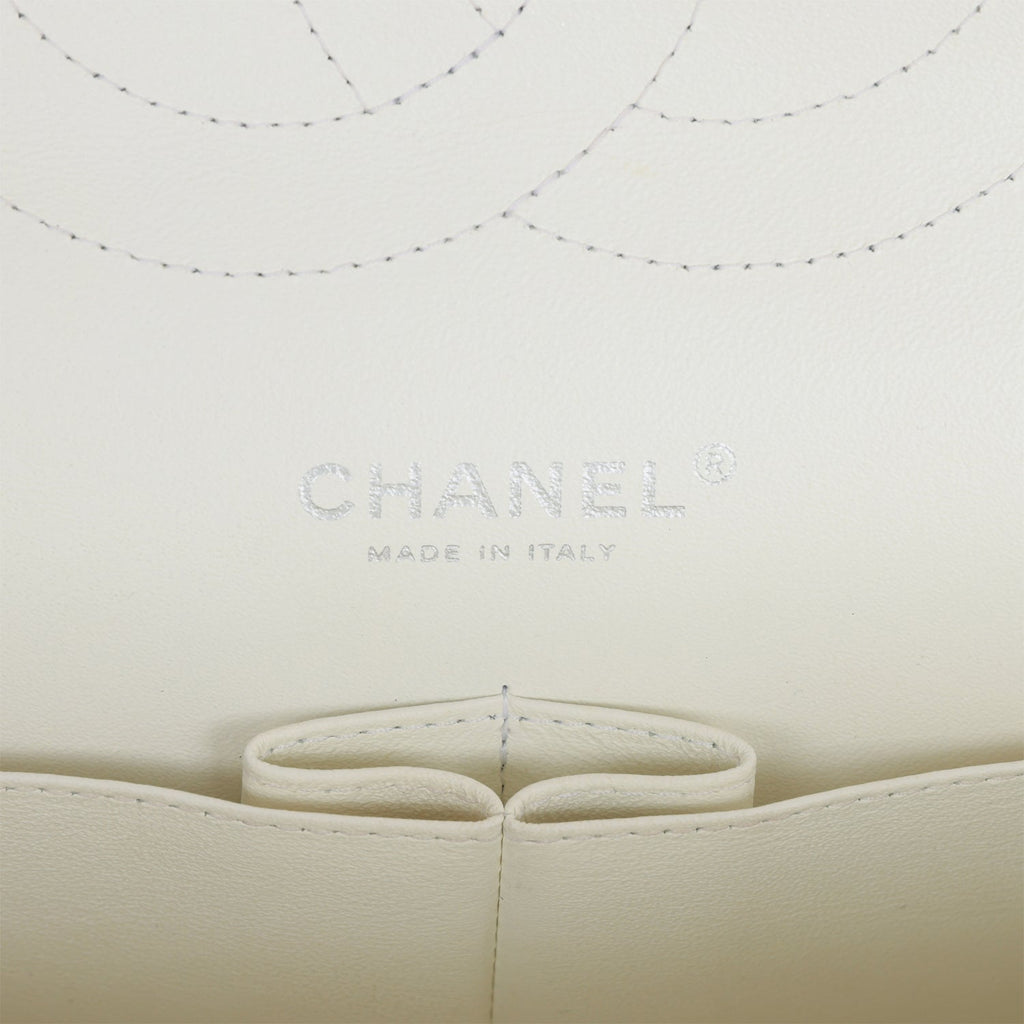 Pre-owned Chanel Jumbo Classic Double Flap Bag White Caviar Silver Hardware