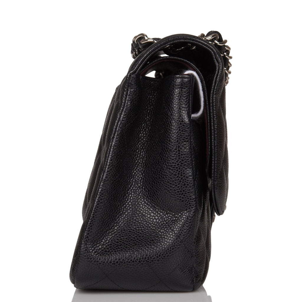 Pre-owned Chanel Jumbo Classic Double Flap Bag Black Caviar Silver Hardware
