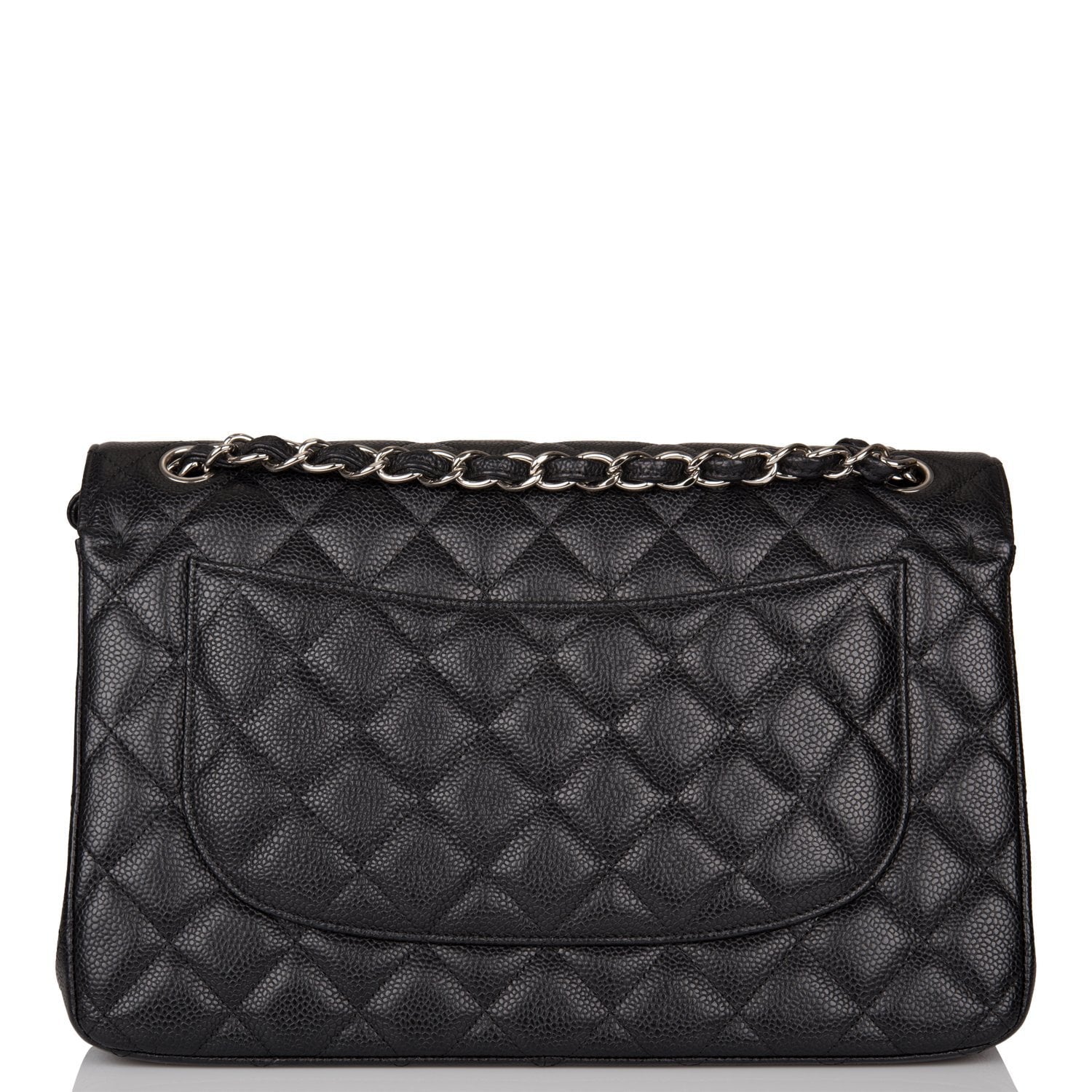 Pre-owned Chanel Jumbo Classic Double Flap Bag Black Caviar Silver Hardware