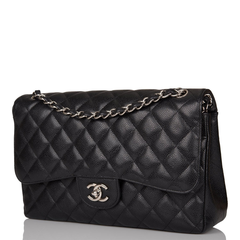 Pre-owned Chanel Jumbo Classic Double Flap Bag Black Caviar Silver Hardware