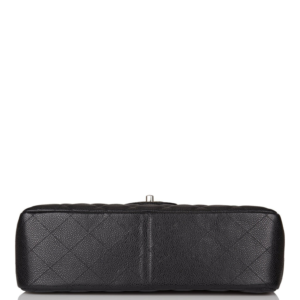 Pre-owned Chanel Jumbo Classic Double Flap Bag Black Caviar Silver Hardware
