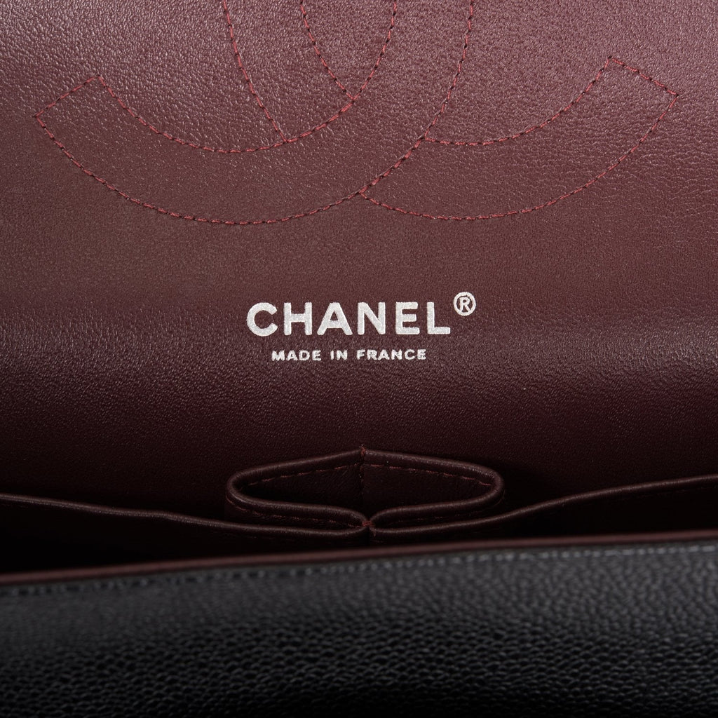 Pre-owned Chanel Jumbo Classic Double Flap Bag Black Caviar Silver Hardware
