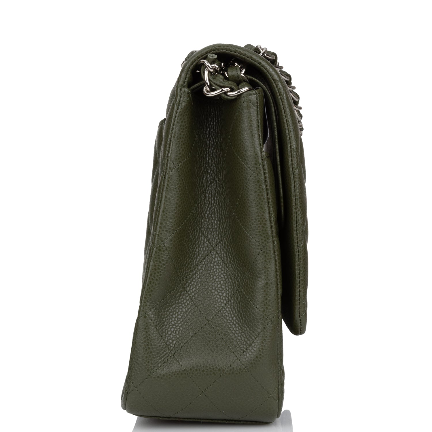 Pre-owned Chanel Maxi Classic Double Flap Bag Dark Green Caviar Silver Hardware