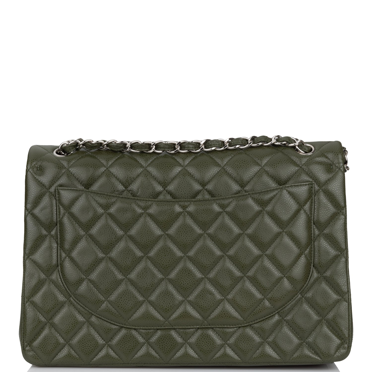 Pre-owned Chanel Maxi Classic Double Flap Bag Dark Green Caviar Silver Hardware