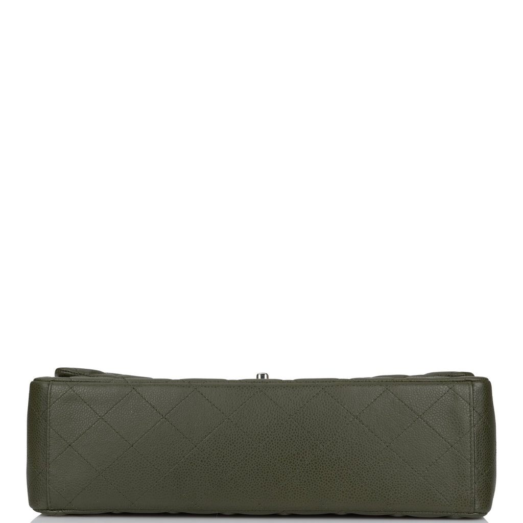 Pre-owned Chanel Maxi Classic Double Flap Bag Dark Green Caviar Silver Hardware