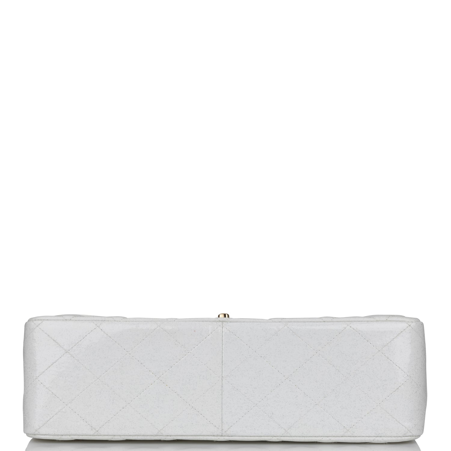 Pre-owned Chanel Jumbo Classic Single Flap Bag White Glitter Patent Leather Gold Hardware