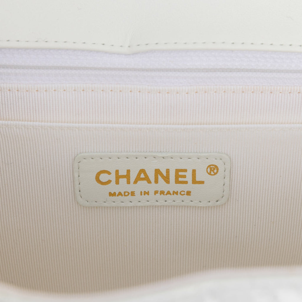 Pre-owned Chanel Jumbo Classic Single Flap Bag White Glitter Patent Leather Gold Hardware