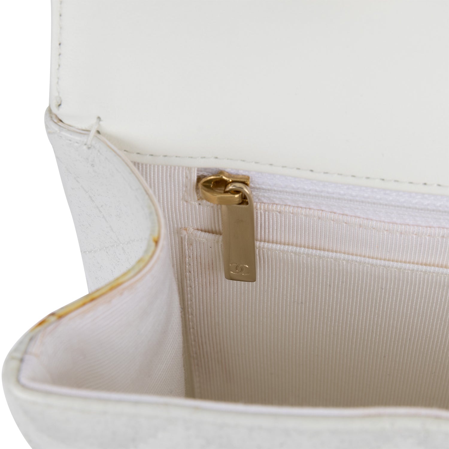 Pre-owned Chanel Jumbo Classic Single Flap Bag White Glitter Patent Leather Gold Hardware