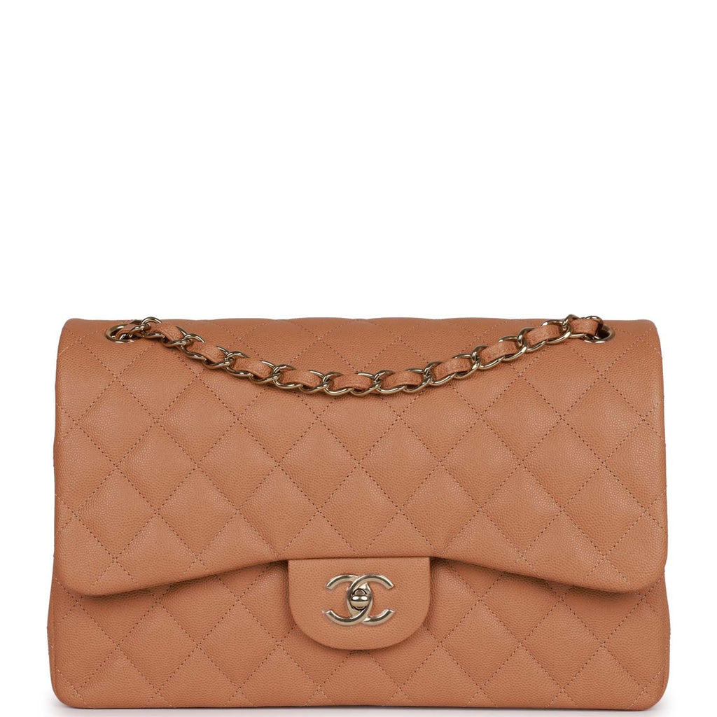 Chanel Jumbo Classic Double Flap Bag Dark Beige Caviar Gold Hardware