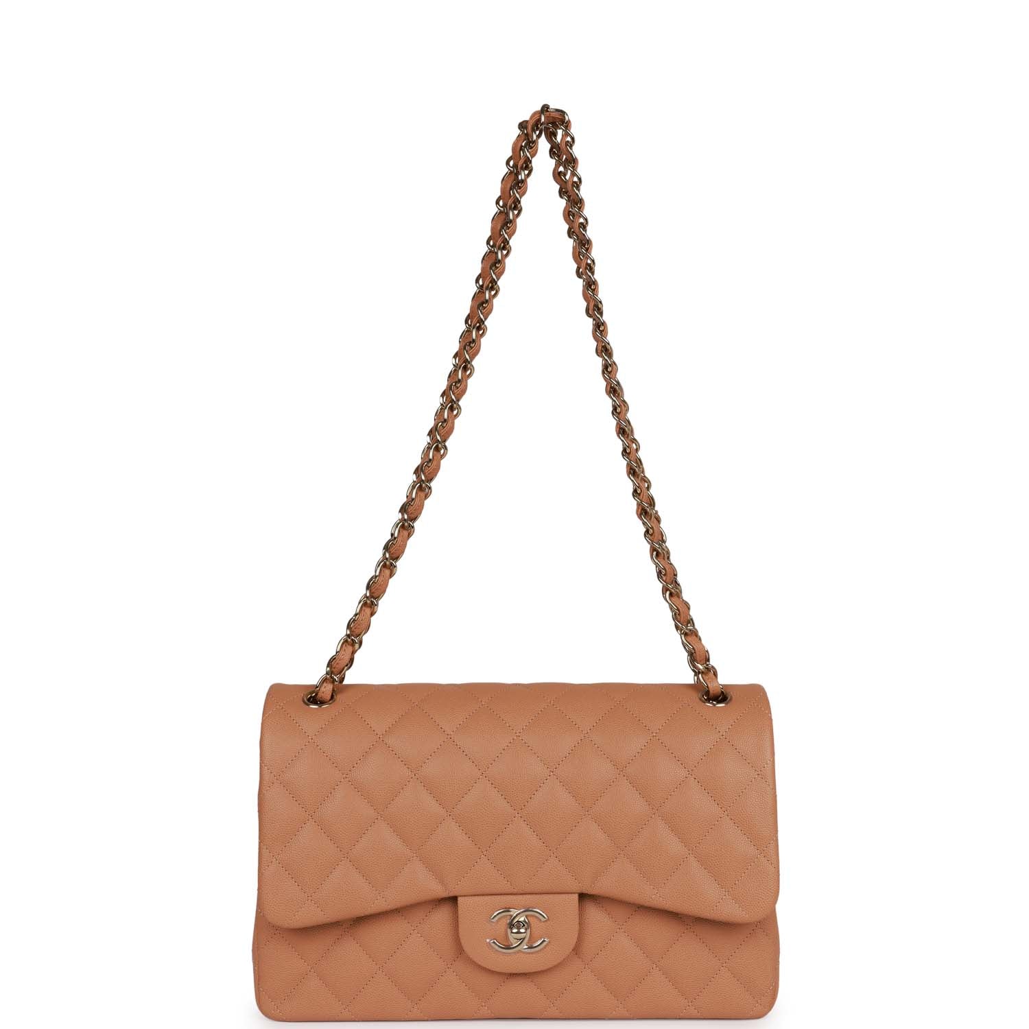Chanel Jumbo Classic Double Flap Bag Dark Beige Caviar Gold Hardware