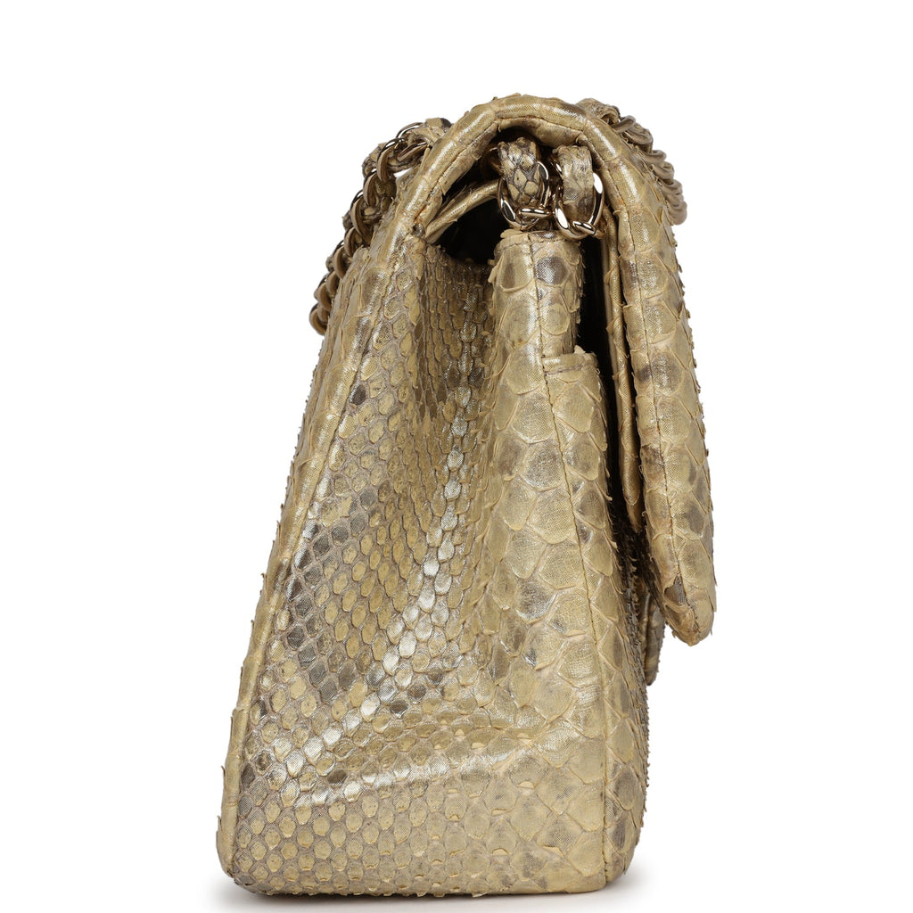 Pre-owned Chanel Jumbo Classic Double Flap Gold Metallic Python Gold Hardware