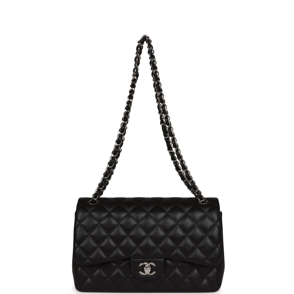 Pre-owned Chanel Jumbo Classic Double Flap Black Lambskin Silver Hardware