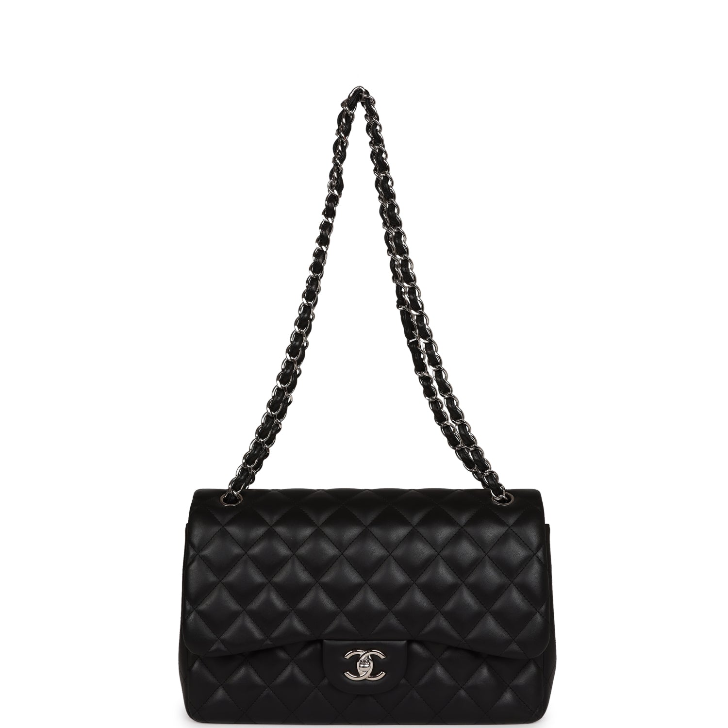 Pre-owned Chanel Jumbo Classic Double Flap Black Lambskin Silver Hardware