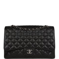 Pre-owned Chanel Maxi Classic Single Flap Bag Black Caviar Silver Hardware