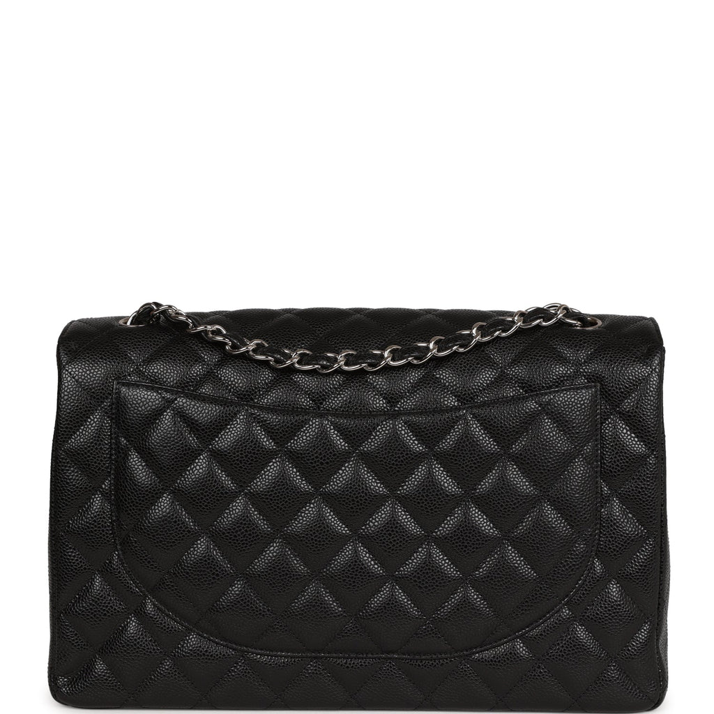 Pre-owned Chanel Maxi Classic Single Flap Bag Black Caviar Silver Hardware
