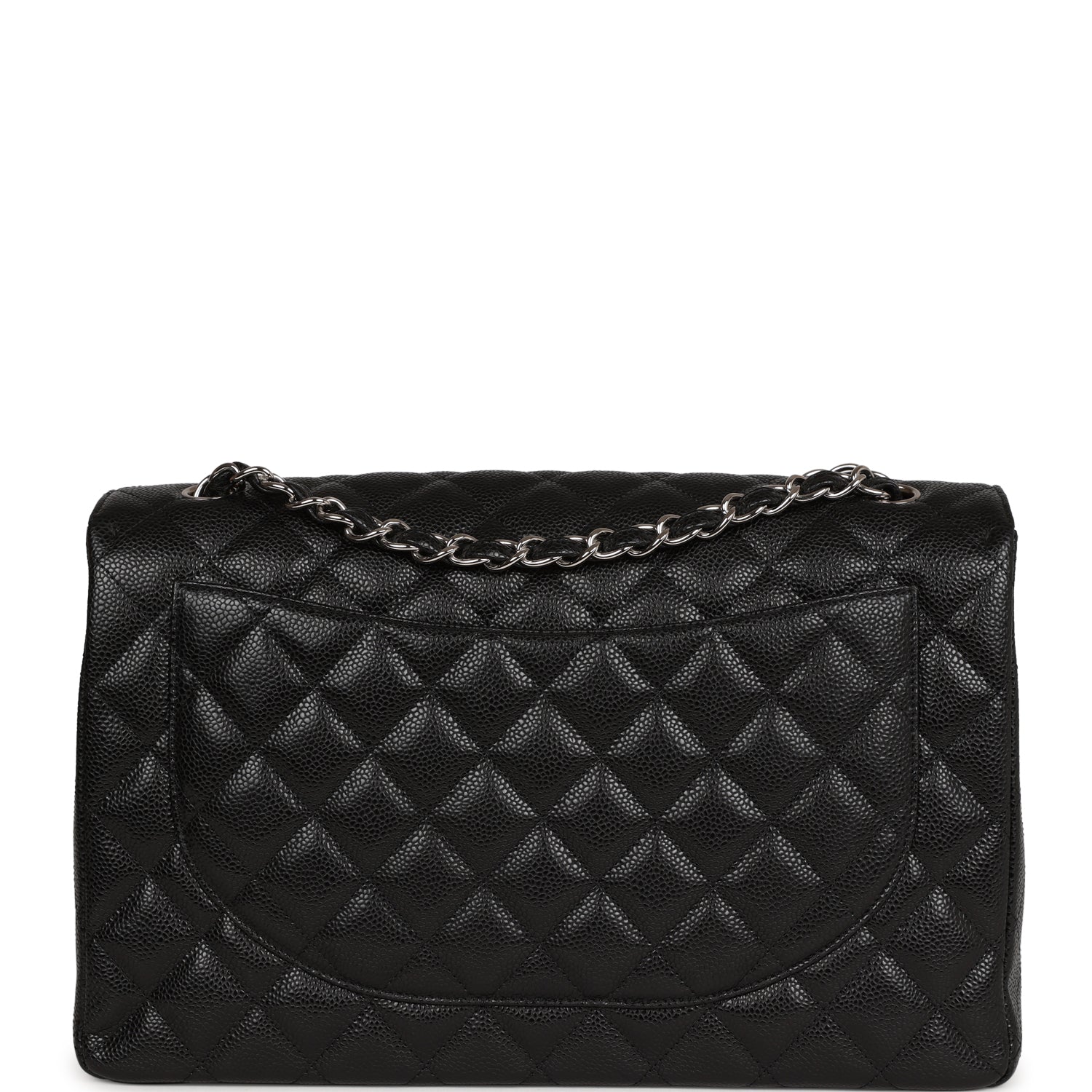 Pre-owned Chanel Maxi Classic Single Flap Bag Black Caviar Silver Hardware