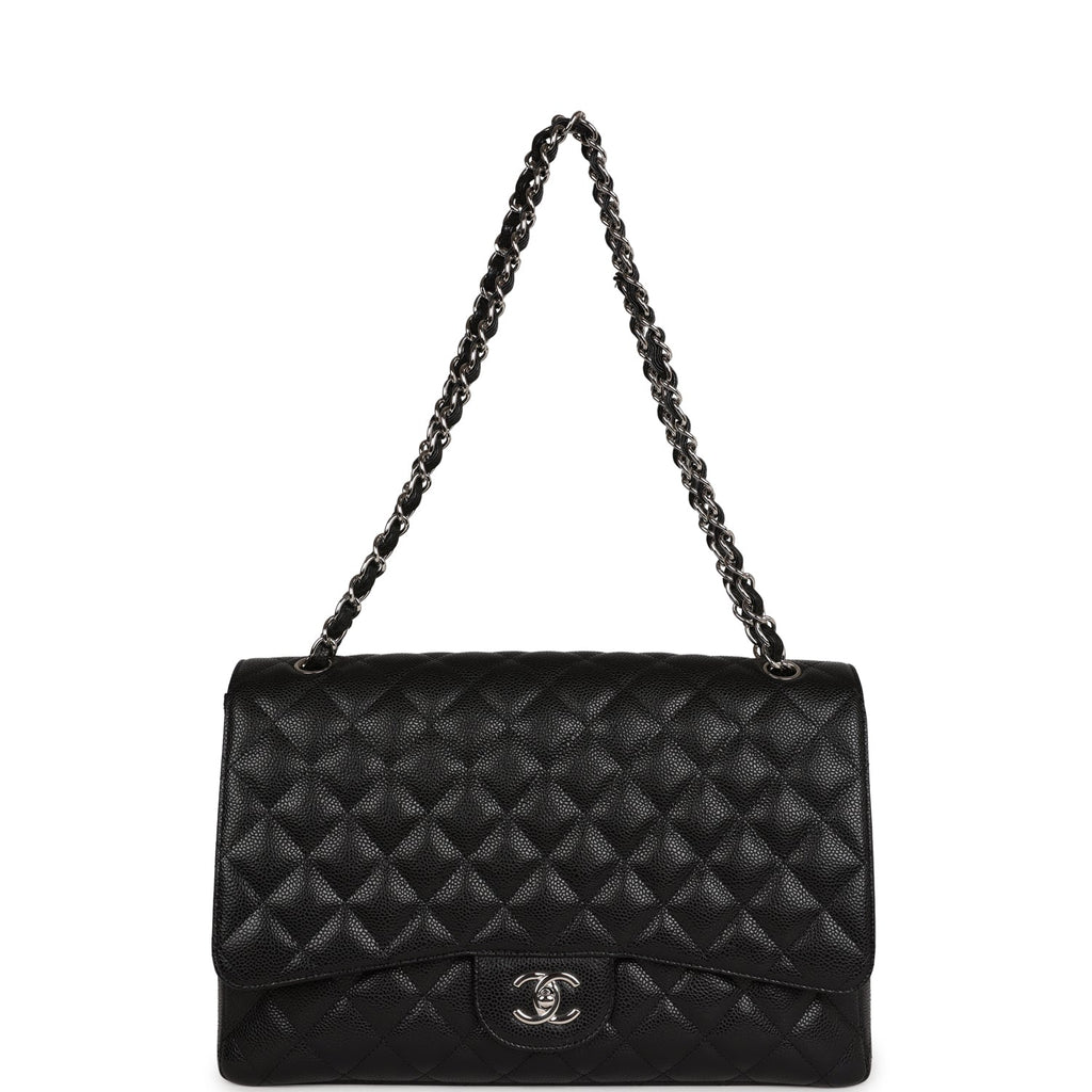 Pre-owned Chanel Maxi Classic Single Flap Bag Black Caviar Silver Hardware