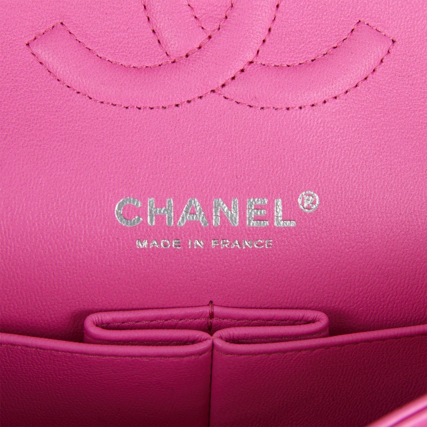 Pre-owned Chanel Medium Classic Double Flap Bag Neon Pink Quilted Lambskin Silver Hardware