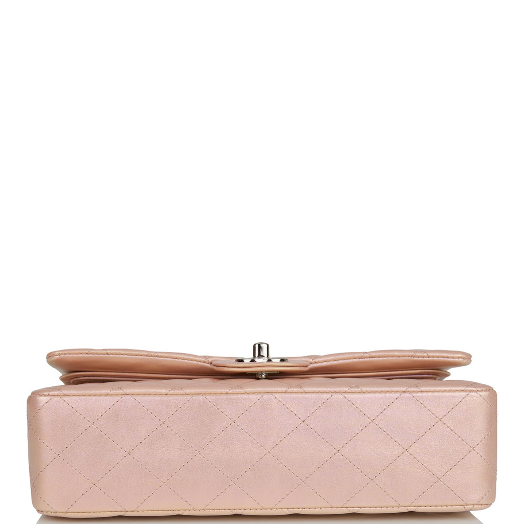 Chanel Medium Classic Double Flap Bag Pink Iridescent Lambskin Silver Hardware