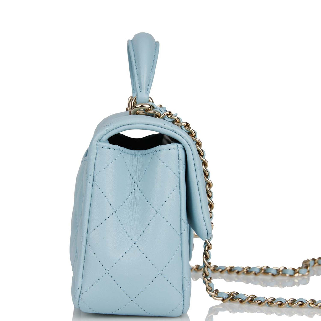 Chanel Mini Rectangular Flap with Top Handle Blue Lambskin Light Gold Hardware