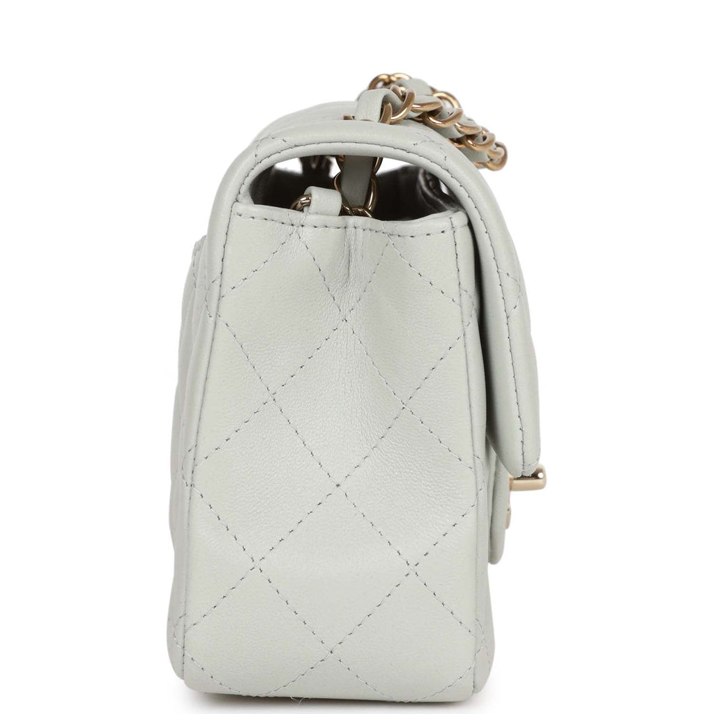 Chanel Mini Rectangular Flap Bag Light Grey Lambskin Light Gold Hardware