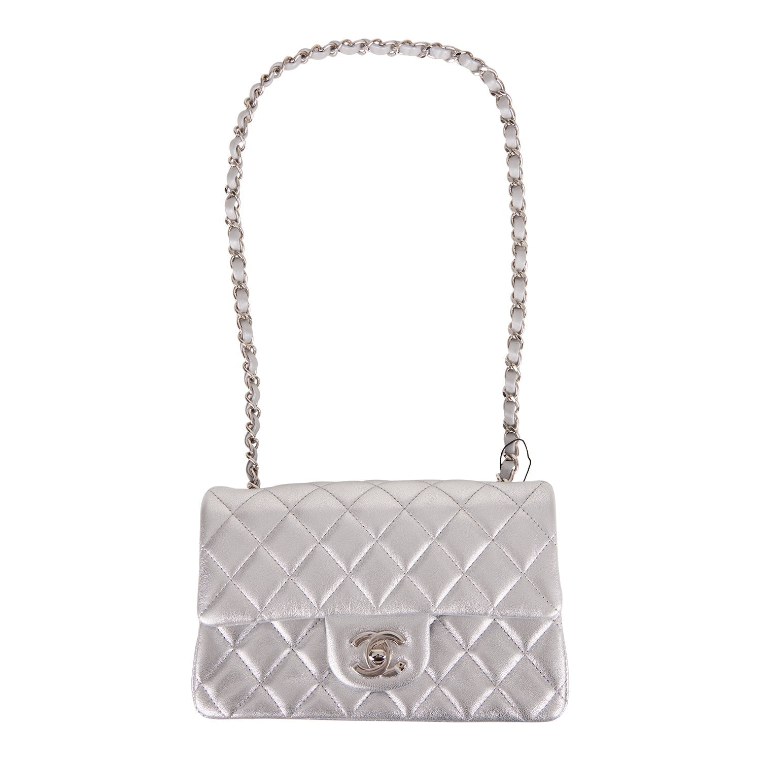 Chanel Mini Rectangular Flap Bag Silver Iridescent Lambskin Silver Hardware