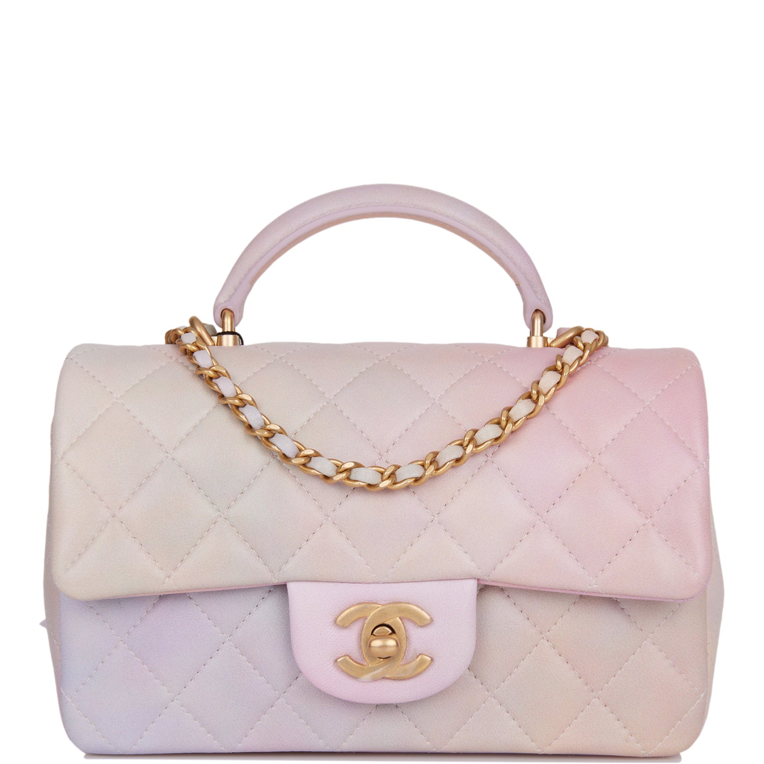 Chanel Mini Rectangular Flap Bag with Top Handle Light Pink Ombre Lambskin Antique Gold Hardware - Deposit NR