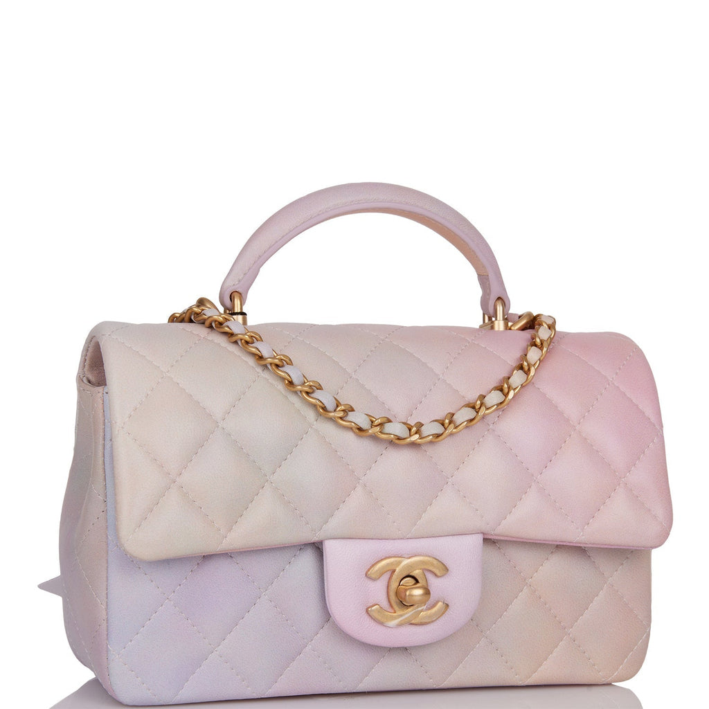 Chanel Mini Rectangular Flap Bag with Top Handle Light Pink Ombre Lambskin Antique Gold Hardware - Deposit NR