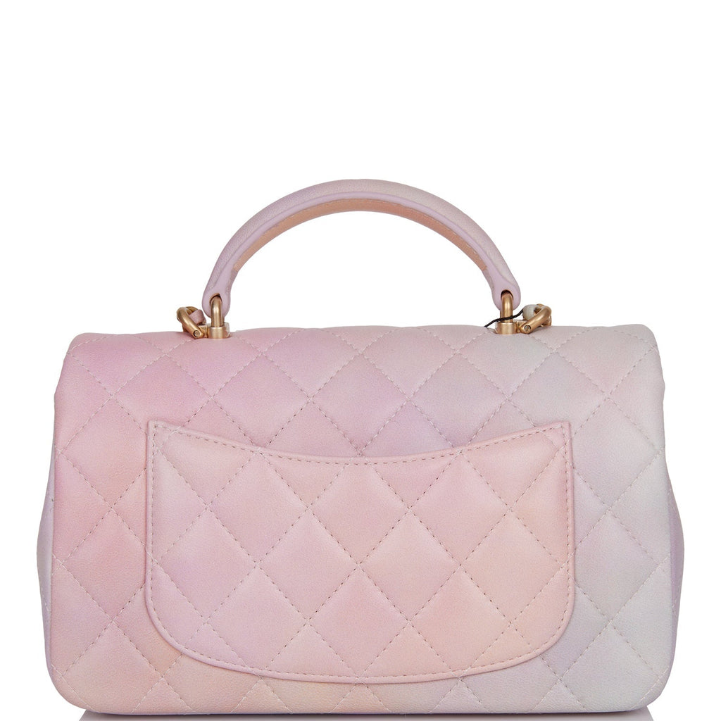 Chanel Mini Rectangular Flap Bag with Top Handle Light Pink Ombre Lambskin Antique Gold Hardware - Deposit NR