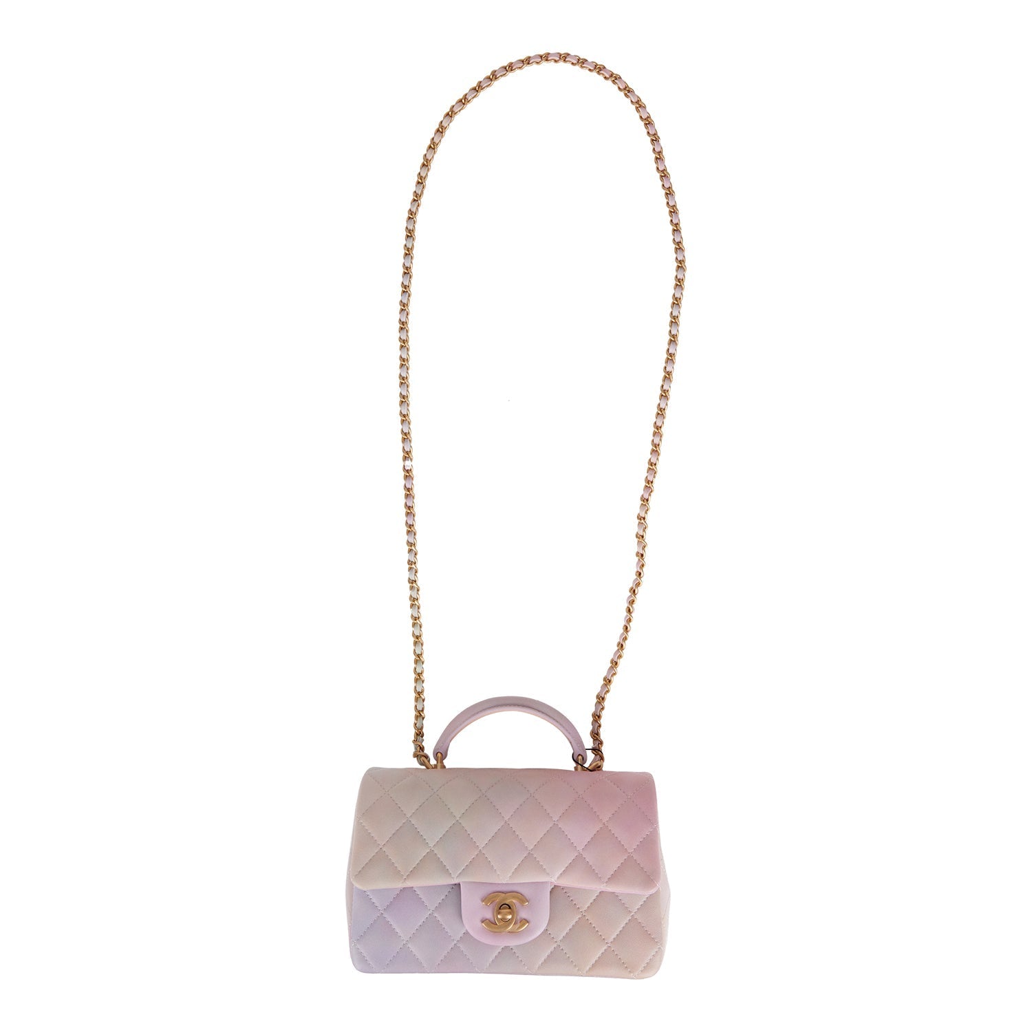 Chanel Mini Rectangular Flap Bag with Top Handle Light Pink Ombre Lambskin Antique Gold Hardware - Deposit NR