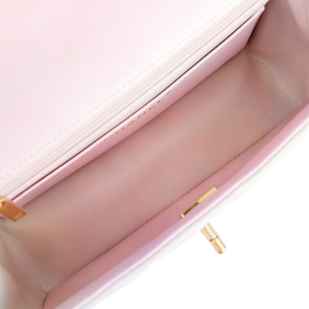 Chanel Mini Rectangular Flap Bag with Top Handle Light Pink Ombre Lambskin Antique Gold Hardware - Remaing Amount NR