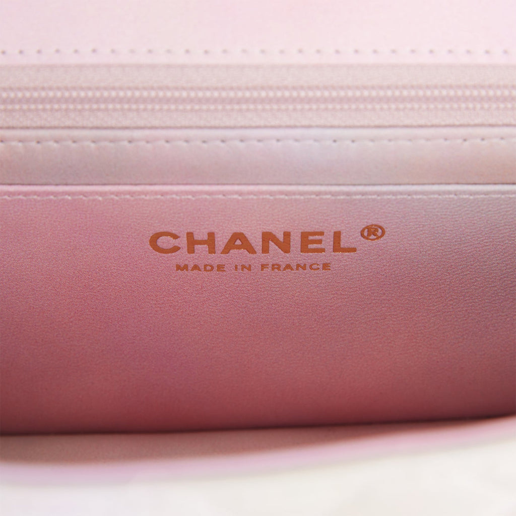 Chanel Mini Rectangular Flap Bag with Top Handle Light Pink Ombre Lambskin Antique Gold Hardware - Remaing Amount NR