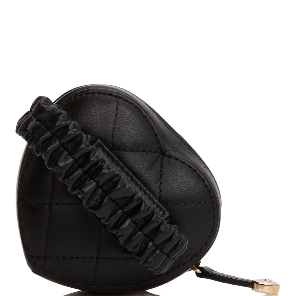 Chanel CC In Love Heart Zipped Arm Coin Purse Black Lambskin Light Gold Hardware