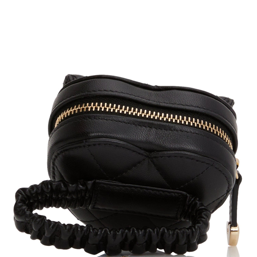 Chanel CC In Love Heart Zipped Arm Coin Purse Black Lambskin Light Gold Hardware