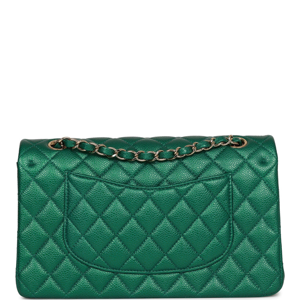Pre-owned Chanel Medium Classic Double Flap Bag Green Metallic Caviar Light Gold Hardware