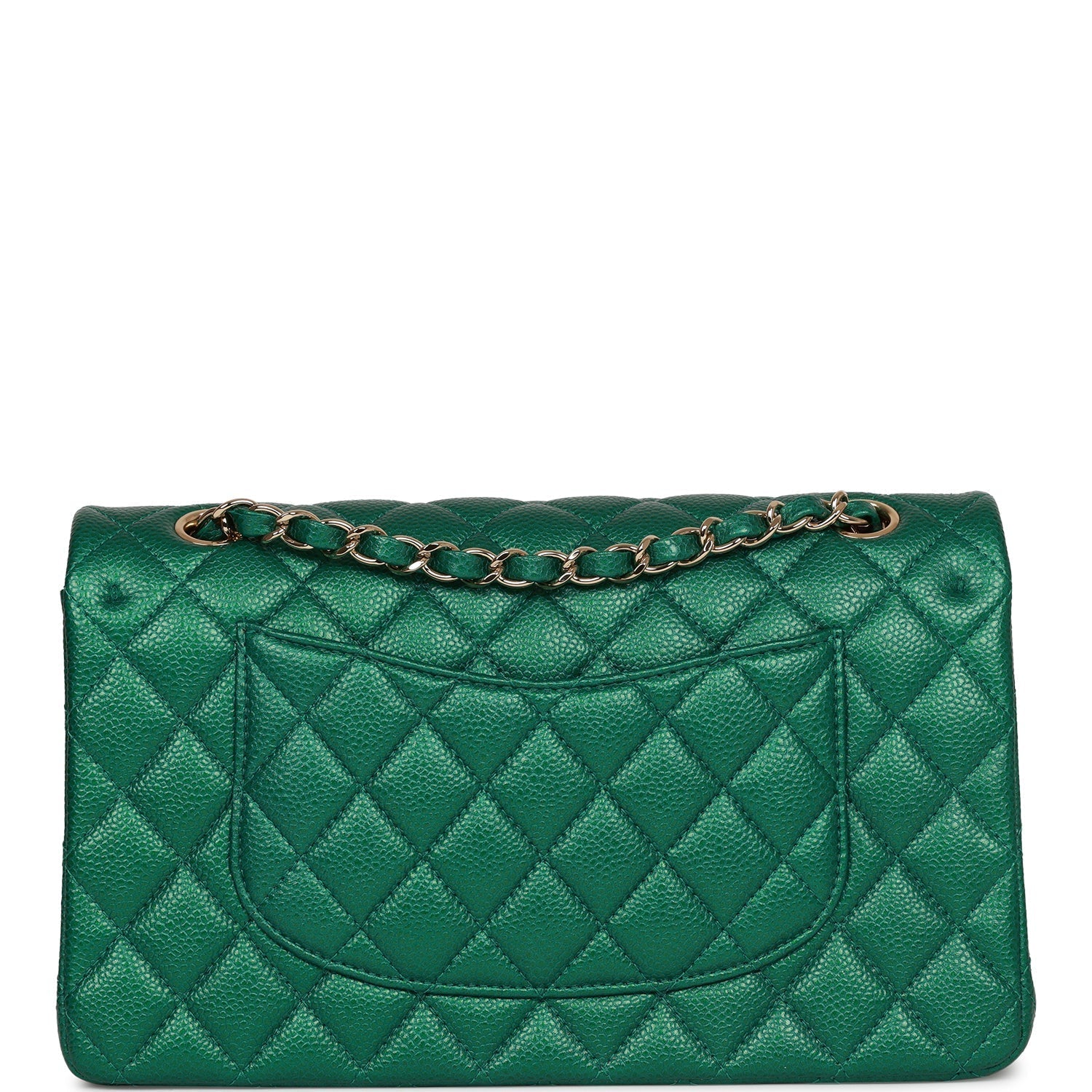 Pre-owned Chanel Medium Classic Double Flap Bag Green Metallic Caviar Light Gold Hardware