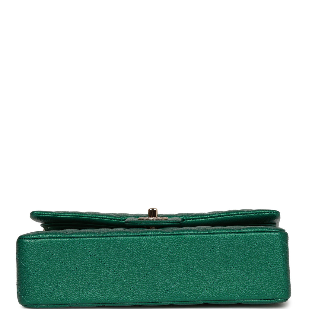 Pre-owned Chanel Medium Classic Double Flap Bag Green Metallic Caviar Light Gold Hardware