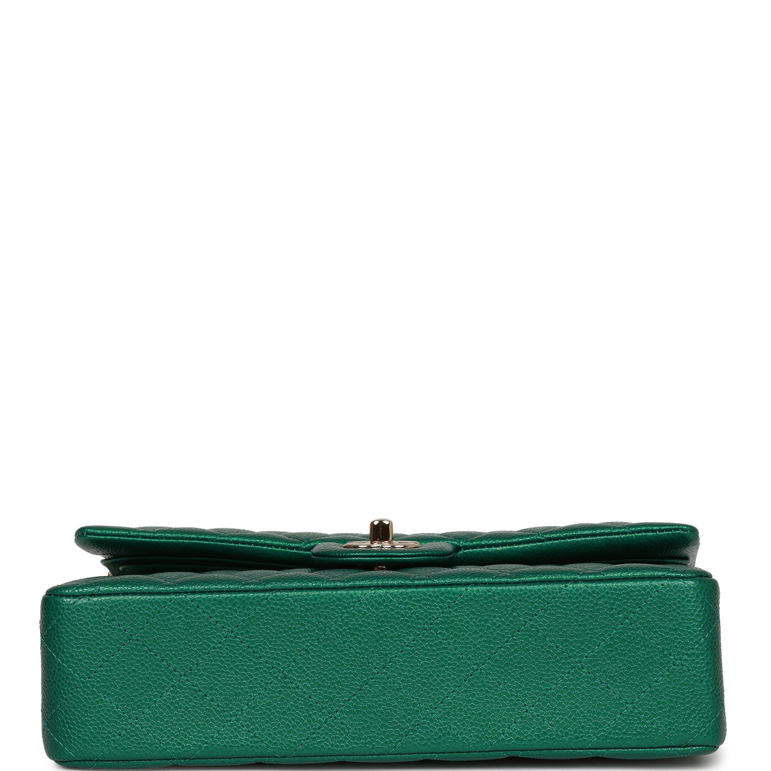 Pre-owned Chanel Medium Classic Double Flap Bag Green Metallic Caviar Light Gold Hardware