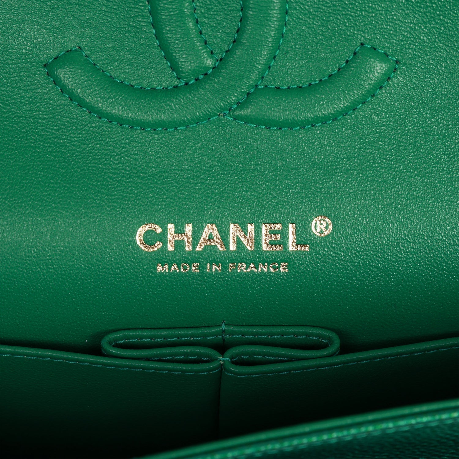 Pre-owned Chanel Medium Classic Double Flap Bag Green Metallic Caviar Light Gold Hardware