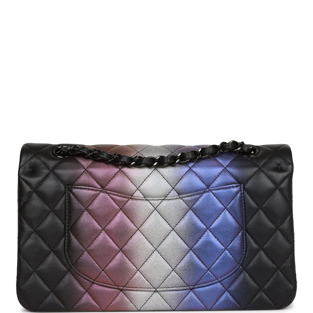 Pre-owned Chanel Medium Classic Double Flap Bag Multicolor Iridescent Calfskin Black Hardware